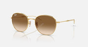 Ray-Ban round sunglasses, gold frame, brown gradient lenses
