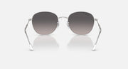Ray-Ban RB3809 round sunglasses with clear silver frame and smoky gray lenses, front view
