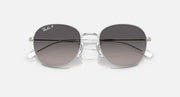 Ray-Ban RB3809 round sunglasses with clear silver frame and gray-to-brown gradient lenses