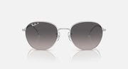 Ray-Ban RB3809 round sunglasses with clear silver frame and smoky gray gradient lenses