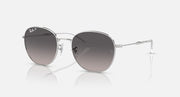 Ray-Ban RB3809 round sunglasses with clear silver frame and dark gray-to-brown lenses