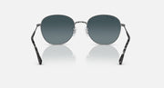 Round sunglasses with silver-tone frame, dark tinted lenses, and black temples.