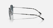 Sunglasses side view with silver-tone frame and dark tortoise patterned temples.