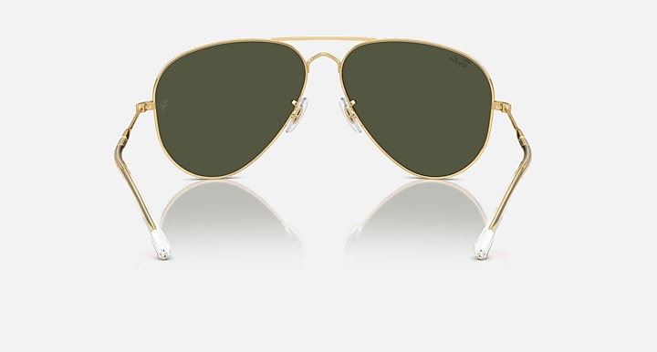 Aviator sunglasses with gold frame and olive green lenses, front view