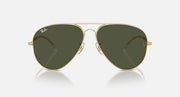 Aviator sunglasses with gold frame and olive green mirrored lenses, front view
