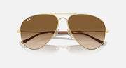 Ray-Ban Old Aviator sunglasses, gold frame with brown gradient lenses, top-down view