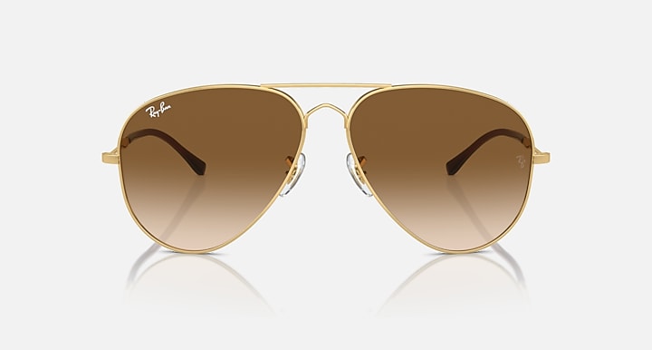 Ray-Ban Old Aviator sunglasses, gold frame with brown gradient lenses, front view