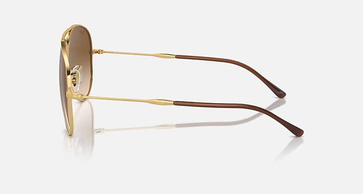 Ray-Ban Old Aviator sunglasses, gold frame with brown lenses, side profile