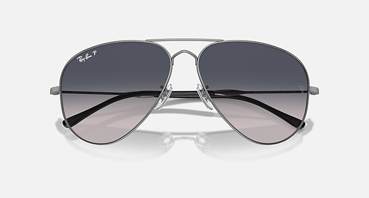 Ray-Ban Old Aviator sunglasses, dark frame with blue-gray gradient lenses, top-down view