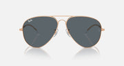Aviator sunglasses with gold frame and dark gray mirrored lenses, front view