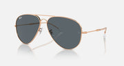 Aviator sunglasses with gold frame and dark gray lenses, metal bridge and temples