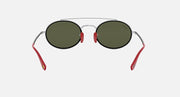 Ray-Ban RB3847M sunglasses front view with dark green tinted lenses and red metal arms