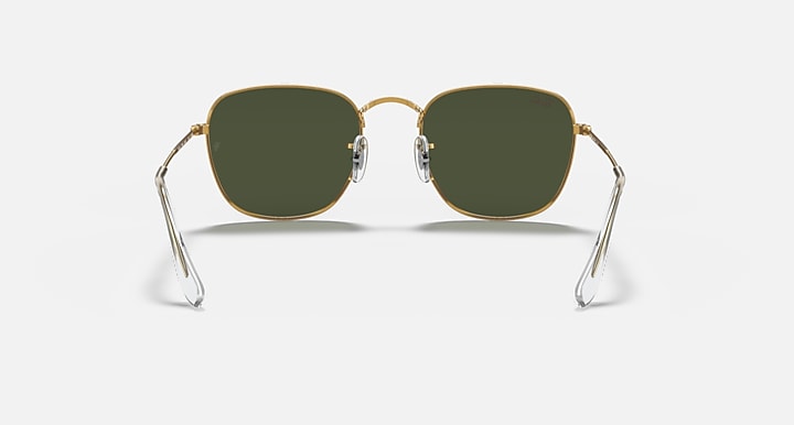 Frank RB3857 sunglasses with gold frame and dark green lenses, front view