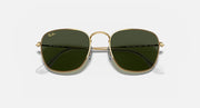 Frank RB3857 sunglasses with gold frame and dark green lenses, close front angle
