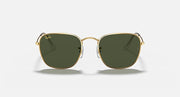 Frank RB3857 sunglasses with gold frame and dark green lenses, angled front view