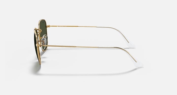 Frank RB3857 sunglasses with gold frame and dark green lenses, side profile