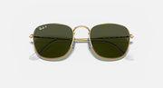 Ray-Ban Frank RB3857 sunglasses close front view with gold frame and dark olive-green lenses