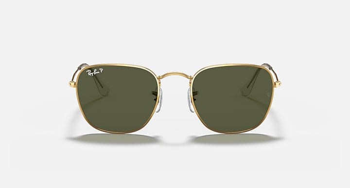 Ray-Ban Frank RB3857 sunglasses front view with gold frame and dark olive-green lenses