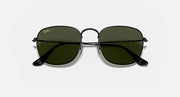 Frank RB3857 sunglasses with black frame and dark green lenses, low front angle
