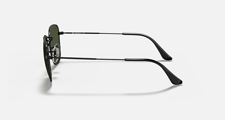 Frank RB3857 sunglasses with black frame and dark green lenses, side profile