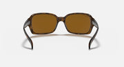 Square sunglasses with brown lenses and light Havana clear frame, straight-on