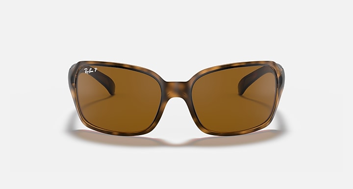 Square sunglasses with brown lenses in light Havana clear frame, front view
