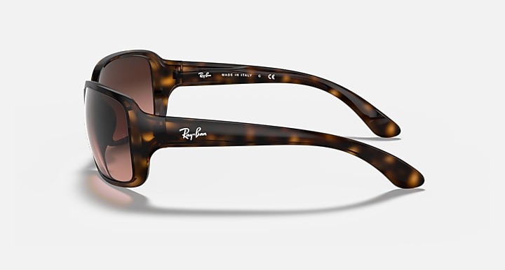 Havana tortoiseshell sunglasses with brown lenses, side profile and curved arms