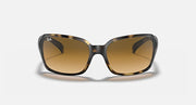 Front close view of square sunglasses with brown lenses and light Havana clear frame