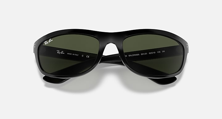 Ray-Ban Balorama RB4089 sunglasses, top view with black frame and dark green lenses