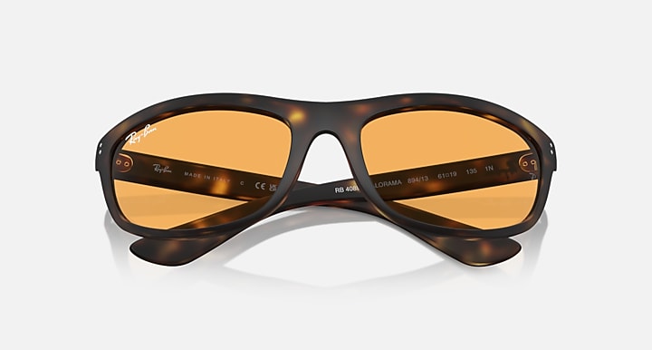 Ray-Ban Balorama RB4089 sunglasses angled top view, tortoise frame with amber lenses