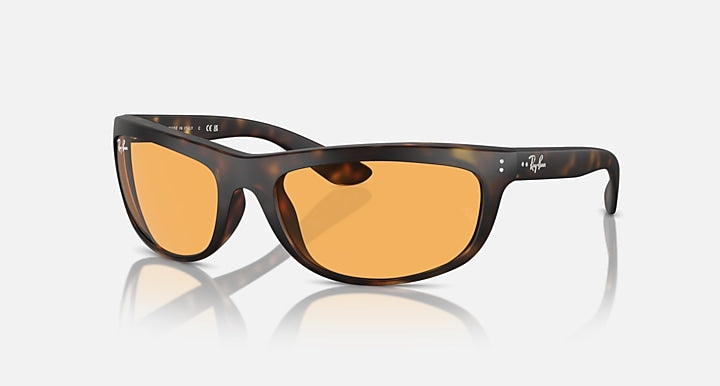 Ray-Ban Balorama RB4089 sunglasses with matte tortoise frame and amber mirrored lenses