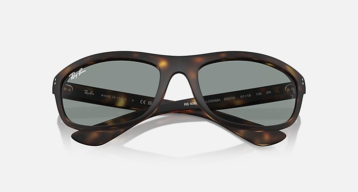 Ray-Ban Balorama RB4089 sunglasses angled top view, tortoise frame with gray lenses