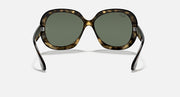 Front view wrap sunglasses with tortoiseshell frame and dark green lenses