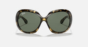 Round wrap sunglasses with tortoiseshell frame, dark green lenses, logo bridge