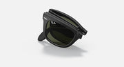 Ray-Ban Folding Wayfarer sunglasses folded view with dark frame and green lenses