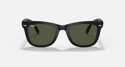 Ray-Ban Folding Wayfarer sunglasses front view with dark frame and green tinted lenses