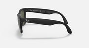 Ray-Ban Folding Wayfarer sunglasses side view with dark frame and green tinted lenses