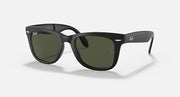 Ray-Ban Folding Wayfarer sunglasses angled view with dark frame and green lenses
