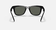 Folding Wayfarer sunglasses front view with black frame and dark green lenses