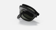 Folding Wayfarer sunglasses side view with black frame and dark green lenses