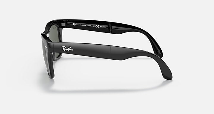 Ray-Ban Folding Wayfarer sunglasses side profile with dark frame and green lenses