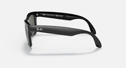 Folding Wayfarer sunglasses with black temples and dark green tinted lenses