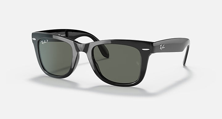 Ray-Ban Folding Wayfarer sunglasses with dark frames and green tinted lenses