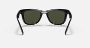 Folding Wayfarer sunglasses, black frame with dark green lenses