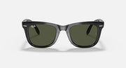 Folding Wayfarer sunglasses, black frame with dark green polarized lenses