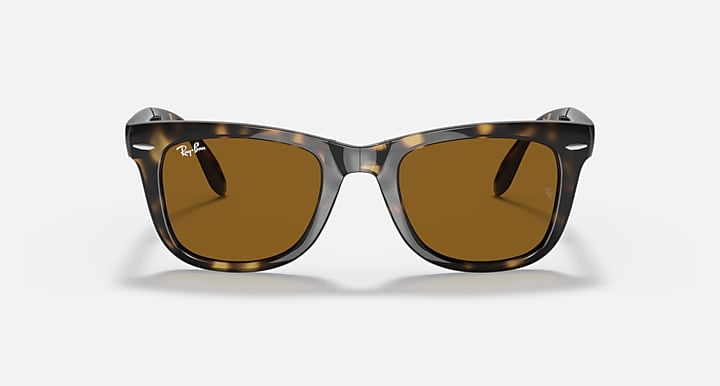 Folding Wayfarer sunglasses, Light Havana frame with brown polarized lenses
