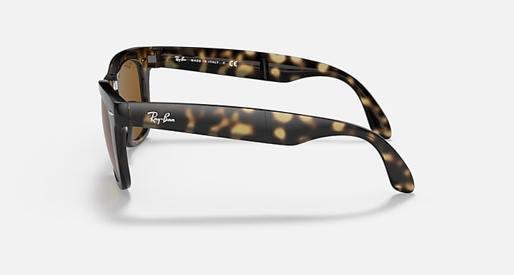Folding Wayfarer sunglasses, Light Havana frame with brown lenses, side view