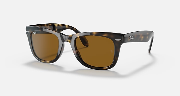 Folding Wayfarer sunglasses, Light Havana frame with brown lenses