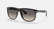 Ray-Ban Boyfriend sunglasses with black frame and dark grey gradient lenses, angled view
