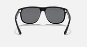 Ray-Ban sunglasses with black frame and grey-tinted lenses, front view